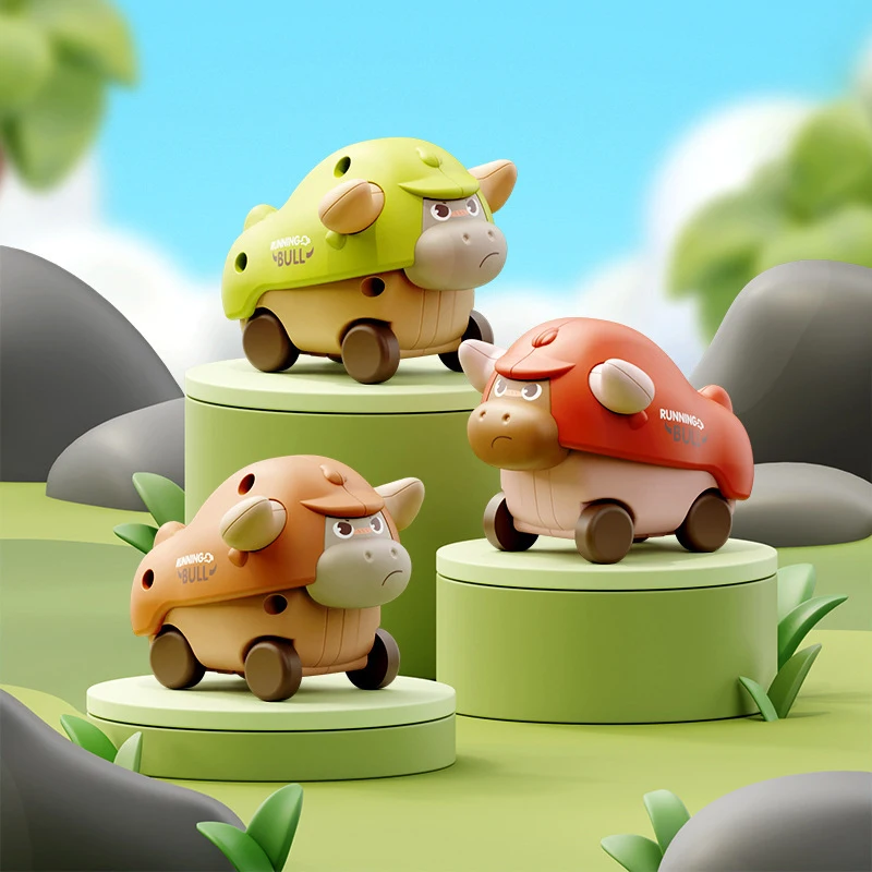 Press To Go autospeelgoed voor peuters, baby mini dierenraceauto's, speelvoertuig voor baby's, Push Go Friction Bull-speelgoed voor 18 24 maanden