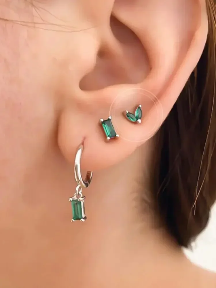 925 Sterling Silver Needle Green Zircon Hoop Earrings dla kobiet Fashion Water Drop/Flower Dangle Silver Earrings Luksusowa biżuteria — zdjęcie 2