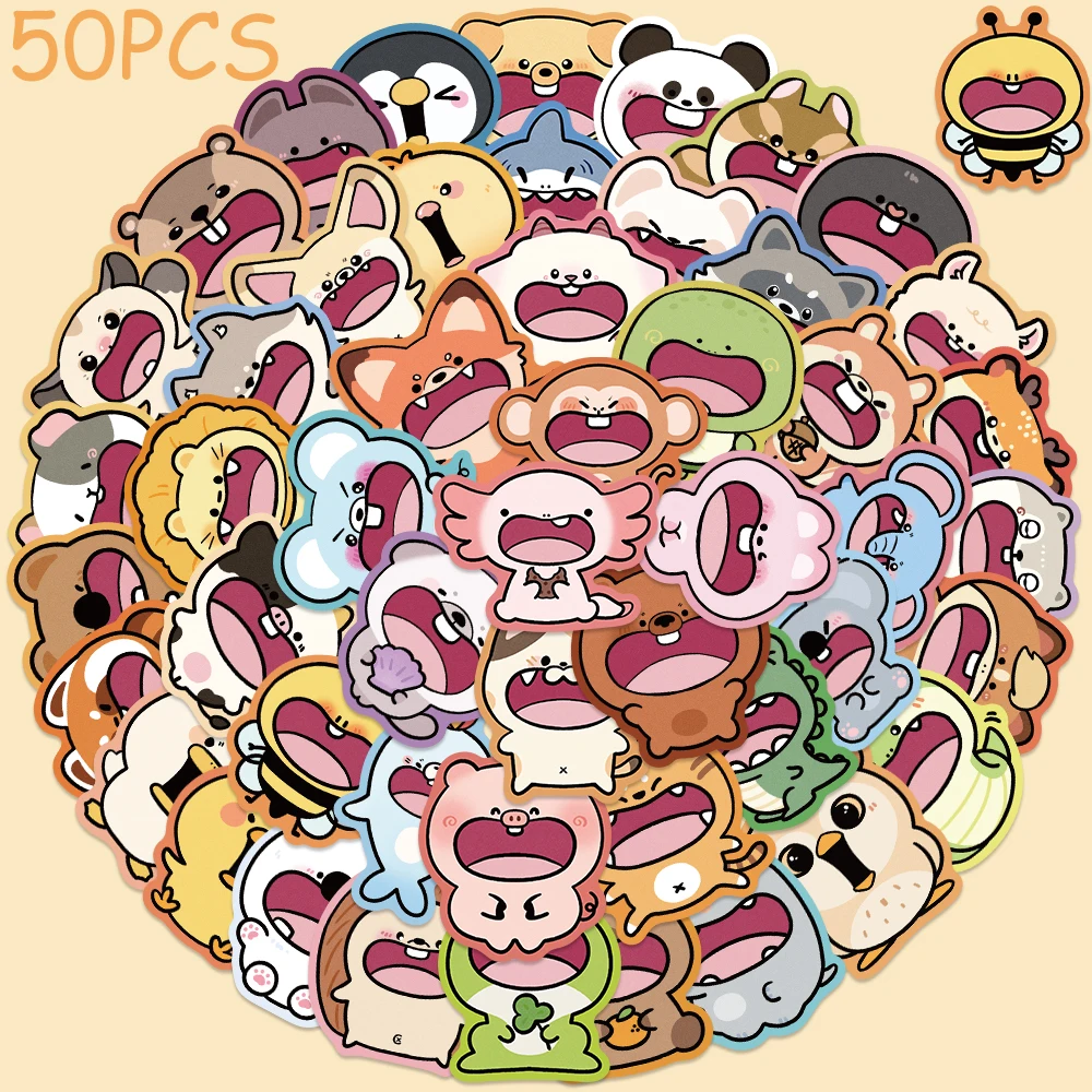 

50pcs Cartoon Cute Big Mouth Animals Stickers Decals For Phone Laptop Suitcase Skateboard Helmet DIY Graffiti Aesthetic Stickers