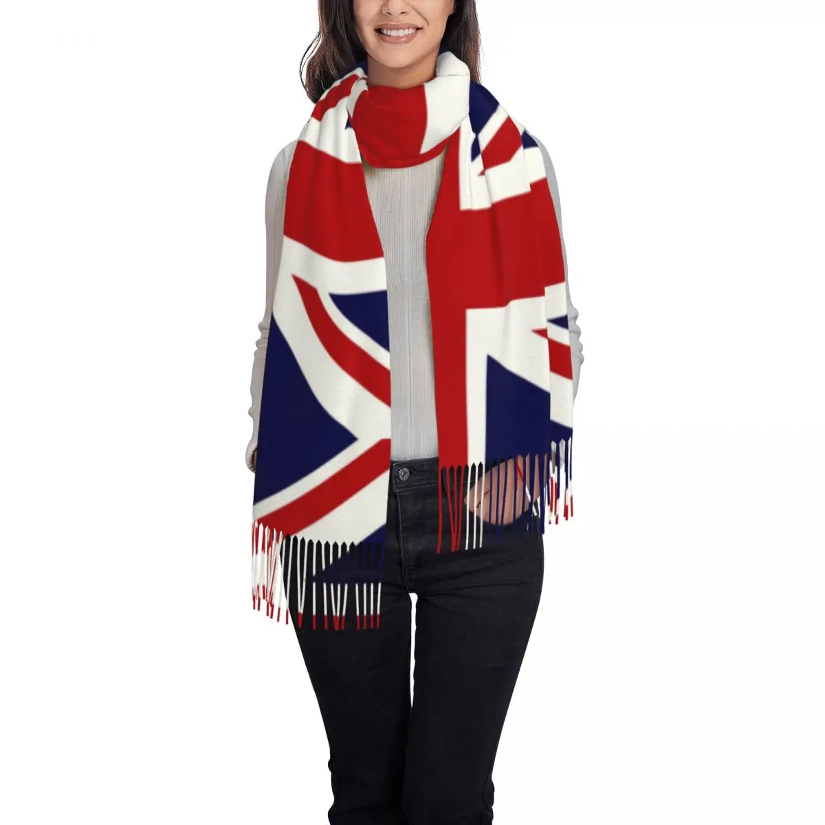 Union Jack Flag Of The UK Scarf Wrap Women Long Winter Warm Tassel Shawl Unisex Scarves