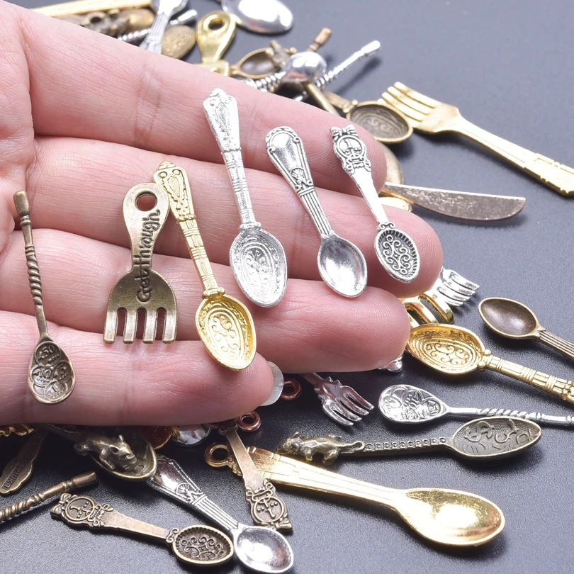 10/20Pcs Vintage Mix Color Spoon Fork Charms Breloque Diy  Baking Kitchen Tool Pendant For Jewelry Wholesale Accessories Making