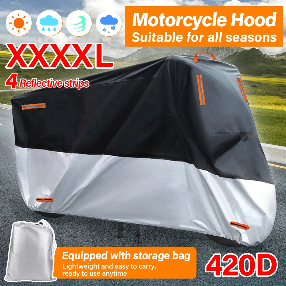 295X110X140Cm 420D 4Xl Motorcycle Cover Silver-Coated Cloth Car Cover Sunscreen, Rainproof and Dustproof Oxford Cloth Car Cover