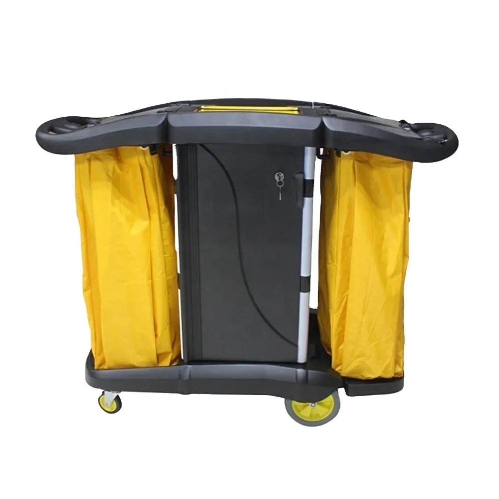 Multifunctional Cleaning Hotel Housekeeping Room Service Cart,Dolly Service Truck Trolley With Bilateral Viny Bag