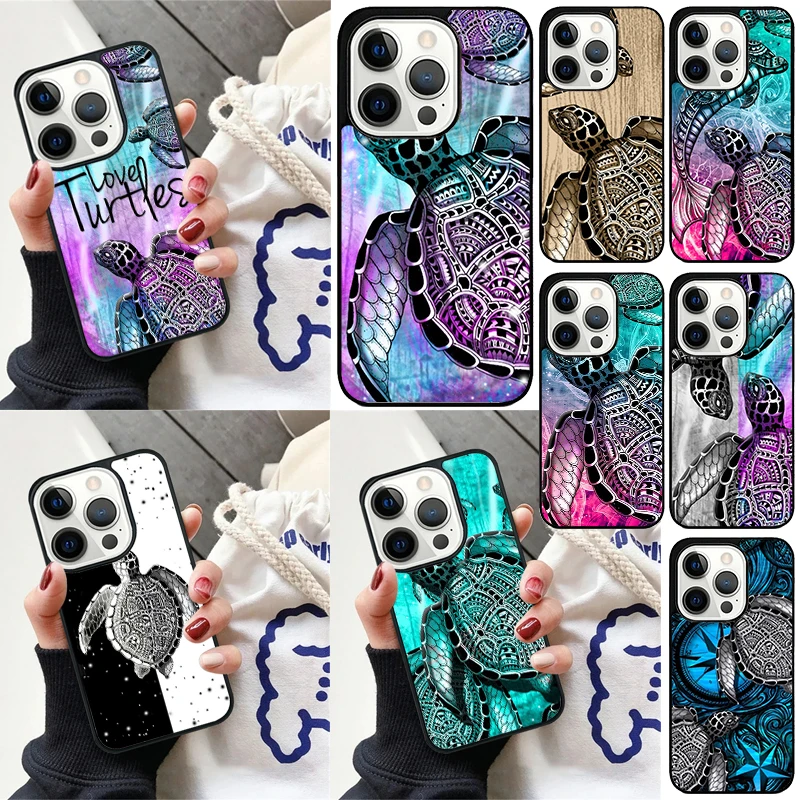 Sea Turtle Shell Colourful Tie Dye Phone Case for iPhone 16 15 14 12 13 mini PLUS X XS XR 11 PRO MAX Cover Fundas