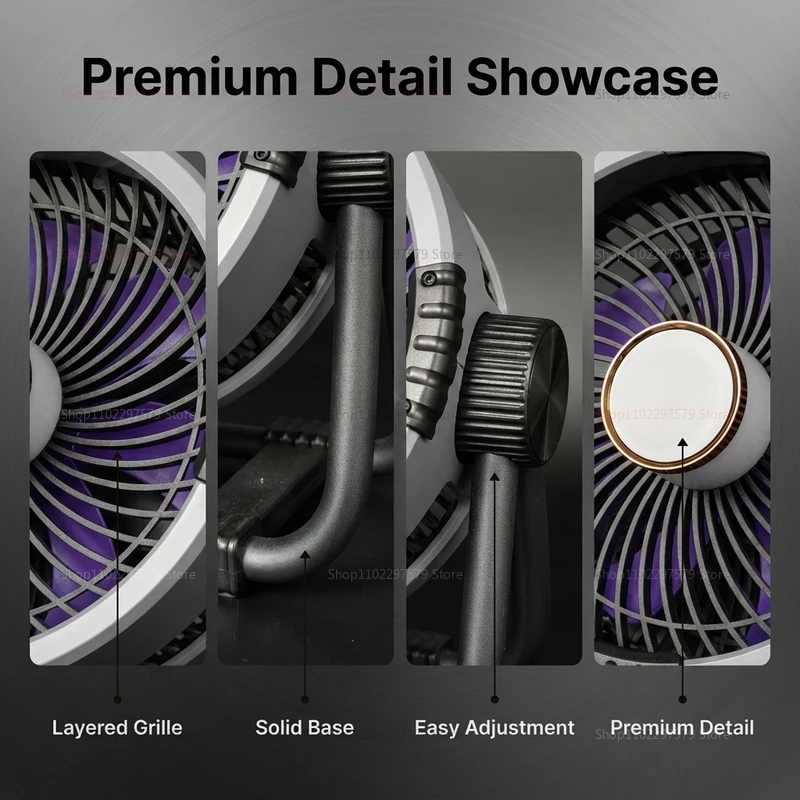2026 Camping Fan 20000mAh Outdoor Camping Rechargeable Portable Fan Air Circulator Wireless Tent Ceiling Fan with Hook and Light