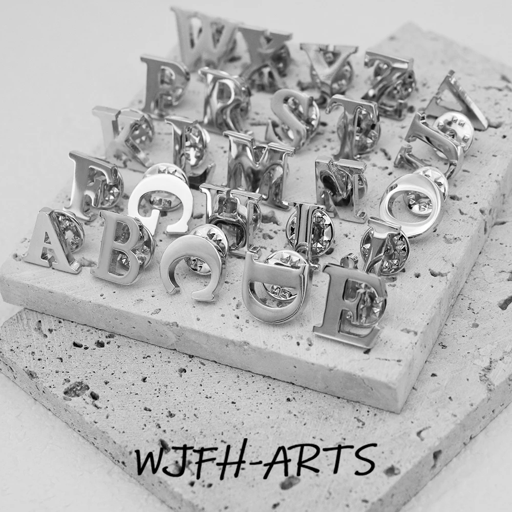 WJFH-ARTS Quality Brass Material Capital English Letters A-Z 26 Letter Pin Silver Symbol Design Men's Women's Suit Collar Brooch
