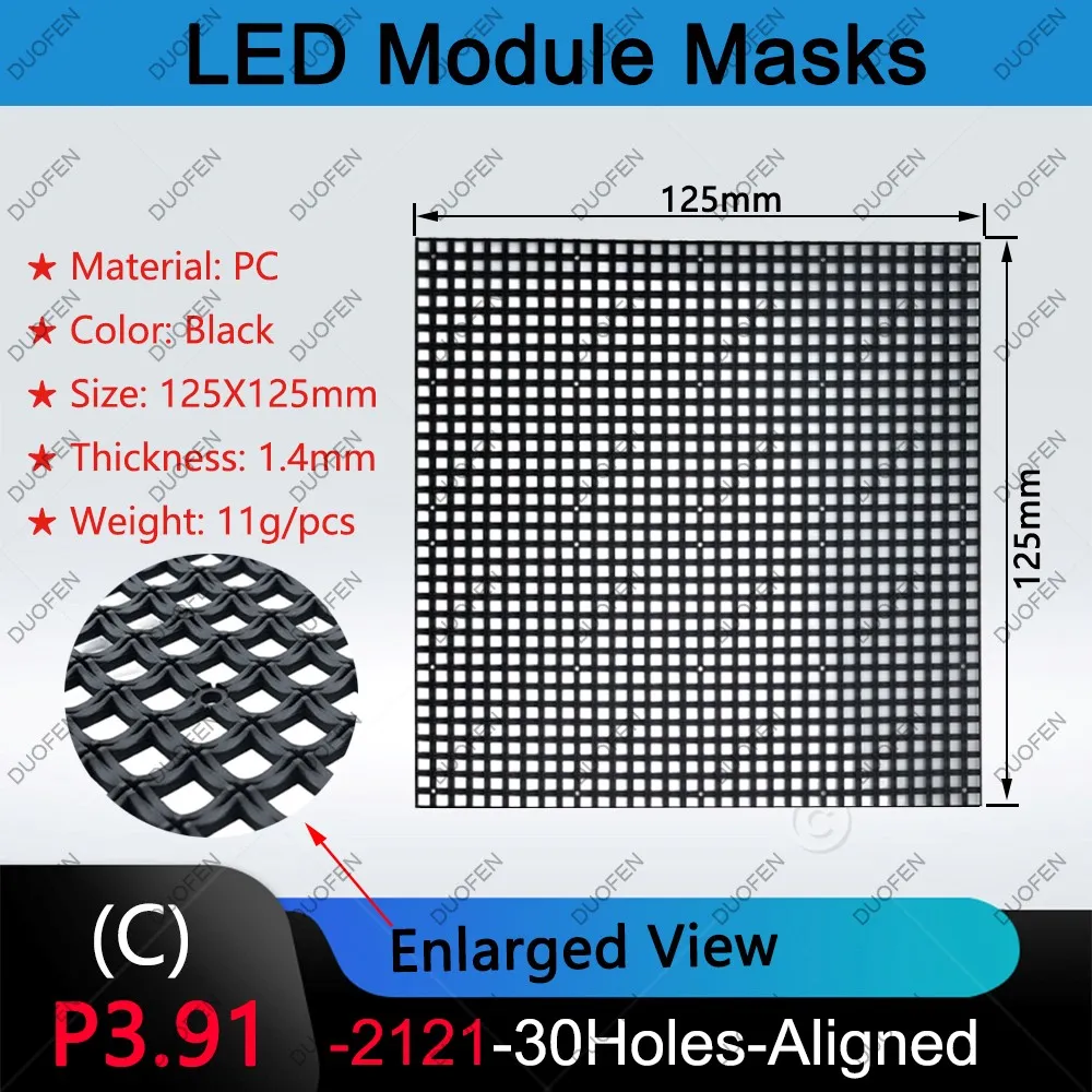 Maschere serie P3.91-1921-30Holes, modello A/B/C/D, 125X125mm, plastica nera, per riparazione display a LED