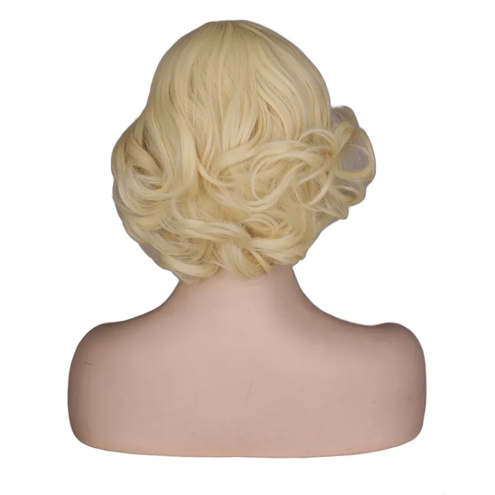 QQXCAIW Women Girls Short Blonde Curly Cosplay Wig Cos Marilyn Monroe Female  Party High Temperature Fiber Synthetic Hair Wigs