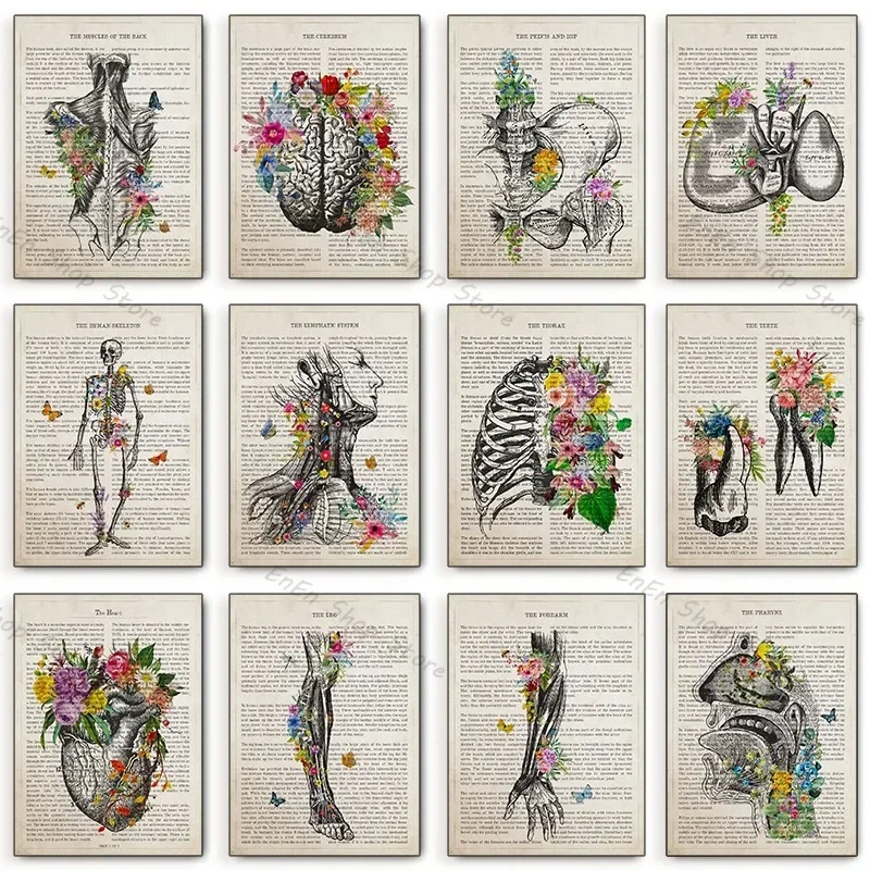 Menschliche Körperteile Kunst Blume Anatomie Leinwand Malerei Poster Druck Psychologie Neurologe Arzt Medizinische Klinik Home Decor Geschenk