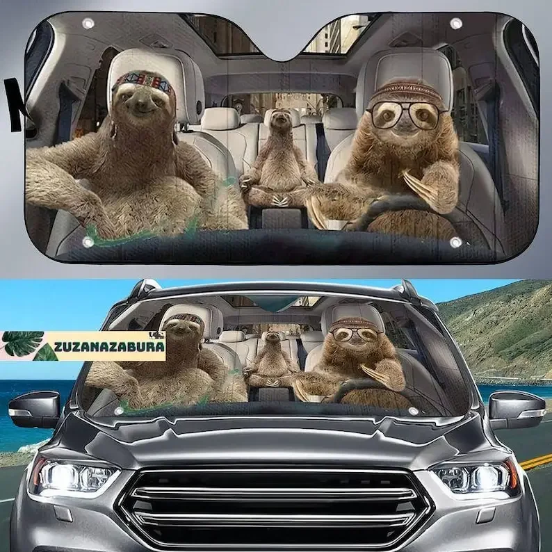 Sloth Family Car Sun Shade, Animal Car Sun Shade Decoration, Family Gifts,Cute Windshield Sunshade, Sloths Windshield Sunshade