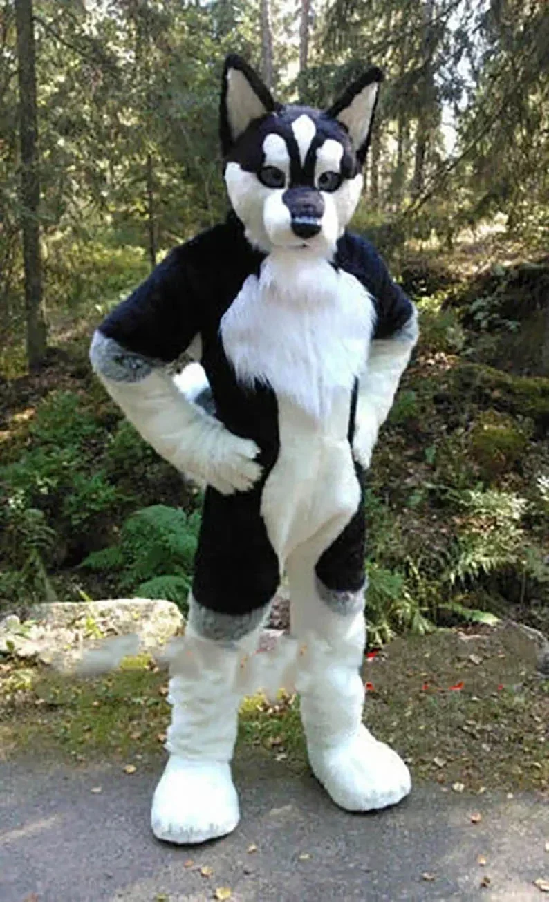 عيد الميلاد طويل الفراء أجش الثعلب الكلب فروي Fursuit زي التميمة هالوين عيد الميلاد حفلة تنكرية الحيوان شخصية كرتونية الزي #2