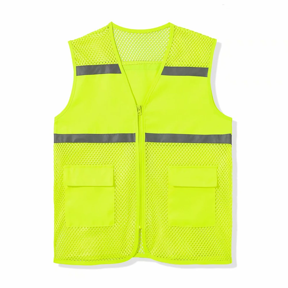 

Men Women Loose Breathable Mesh Coat Vest Sleeveless With Reflective Strip Zip-up Vest Work Clothes Tops