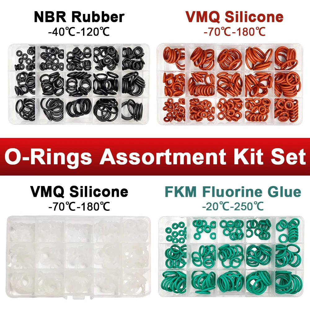 

NBR/ FKM/ VMQ O Ring Oil Resistance O-Ring Washer Gasket Seals Watertightness Assortment Different Size With Plastic Box Kit Set