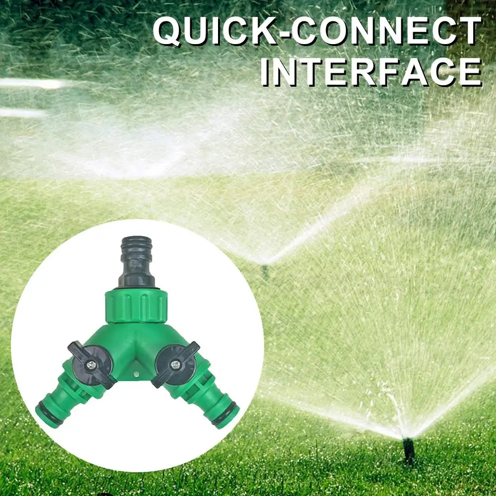Y-Shape Garden Hose Splitter 3-Way Water Pipe Connector with Dual On/Off Valves Plastic Irrigation Adapter for Plant Watering