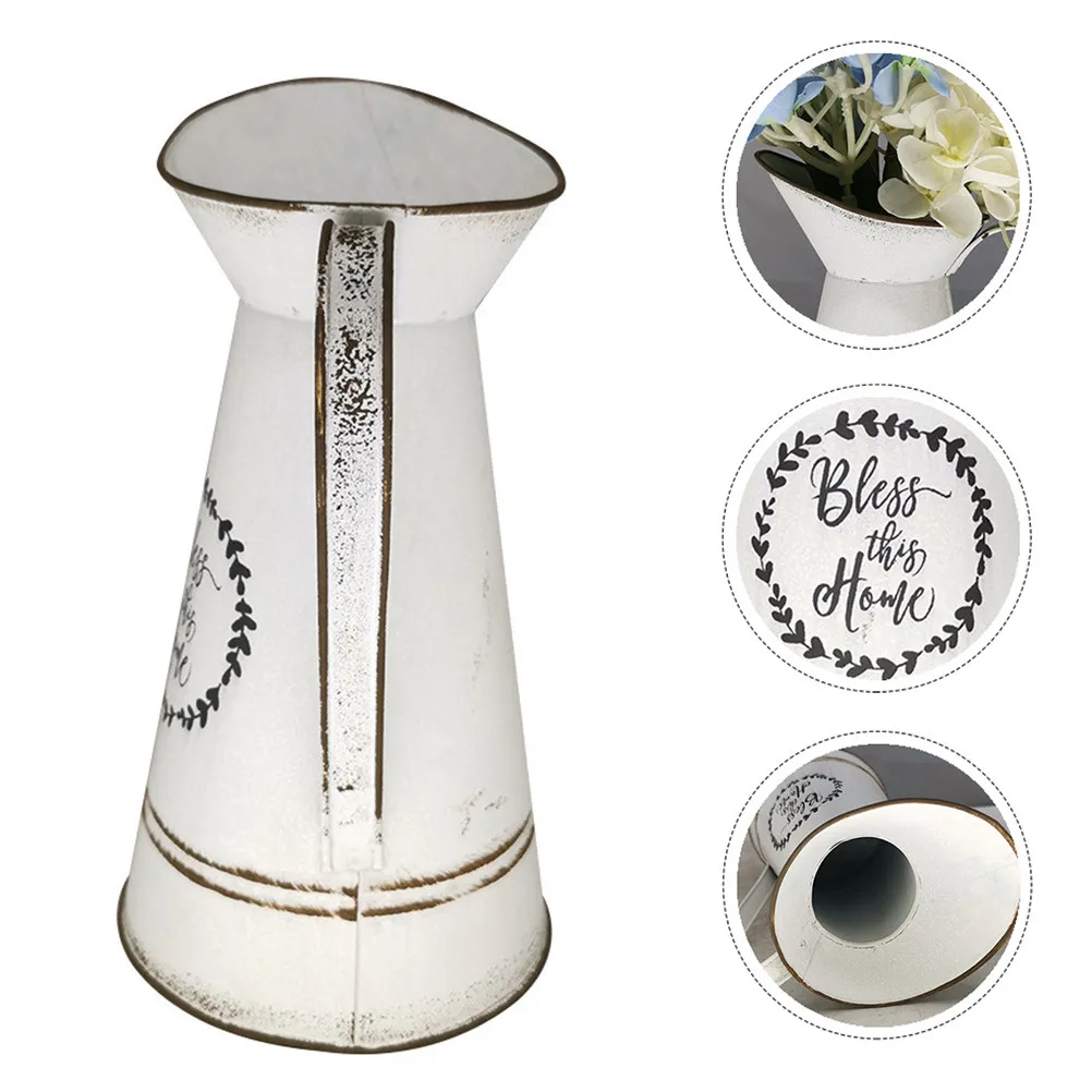 1Pcs Country Style Galvanized Sheet Flower Pot Exquisite Workmanship Decorative Floral Vase for Living Room Bedroom Rustic Home