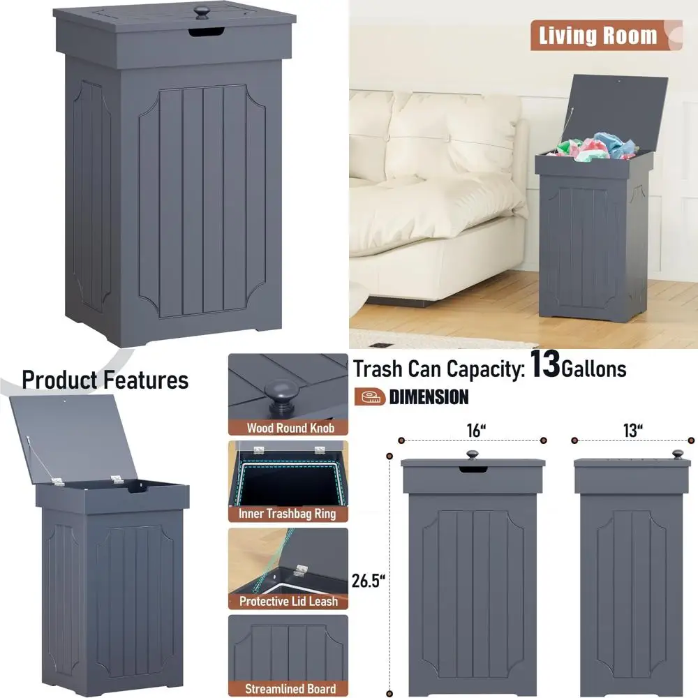 

Kitchen Trash Can Cabinet, 13 Gallon Garbage Bin, Wooden Recycling Bin, Dog-Resistant Freestanding Waste Container