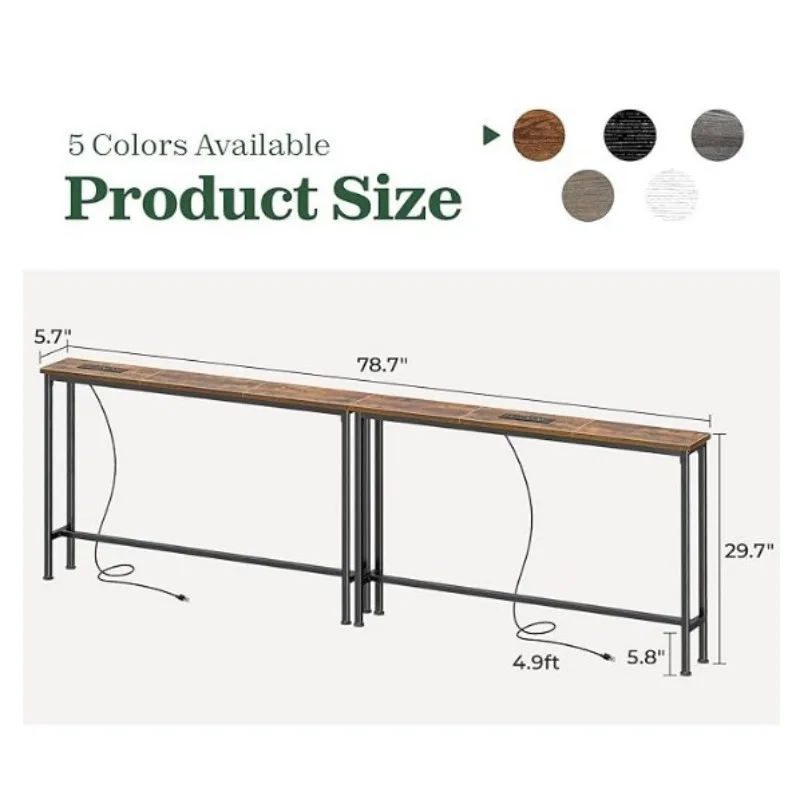 Narrow console  with socket, sofa  2-piece set, long entrance table behind sofa table with charging station