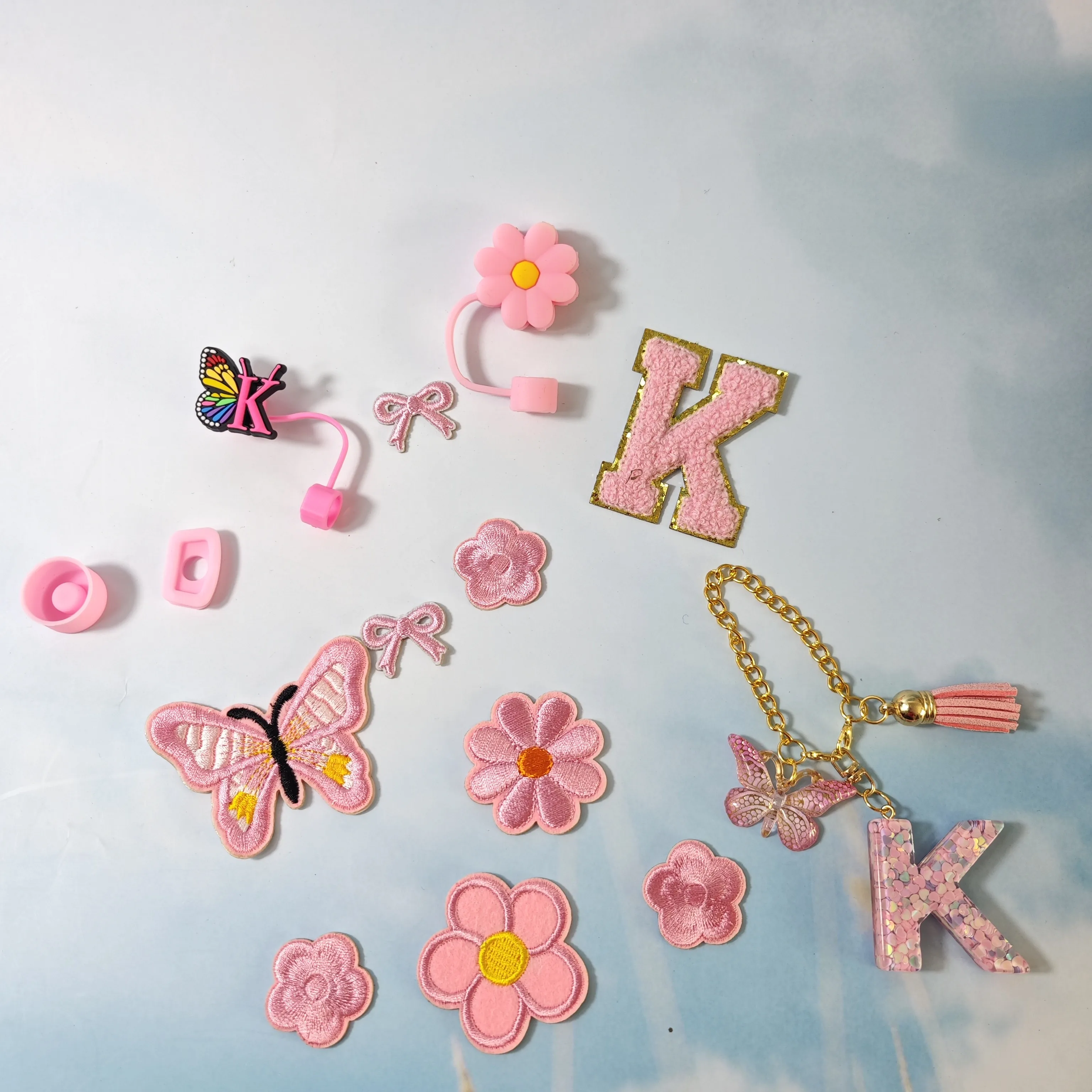 cup accessories handle rope pendant silicone flower straw cap fluffy ball pendant cup chain pink cup sleeve