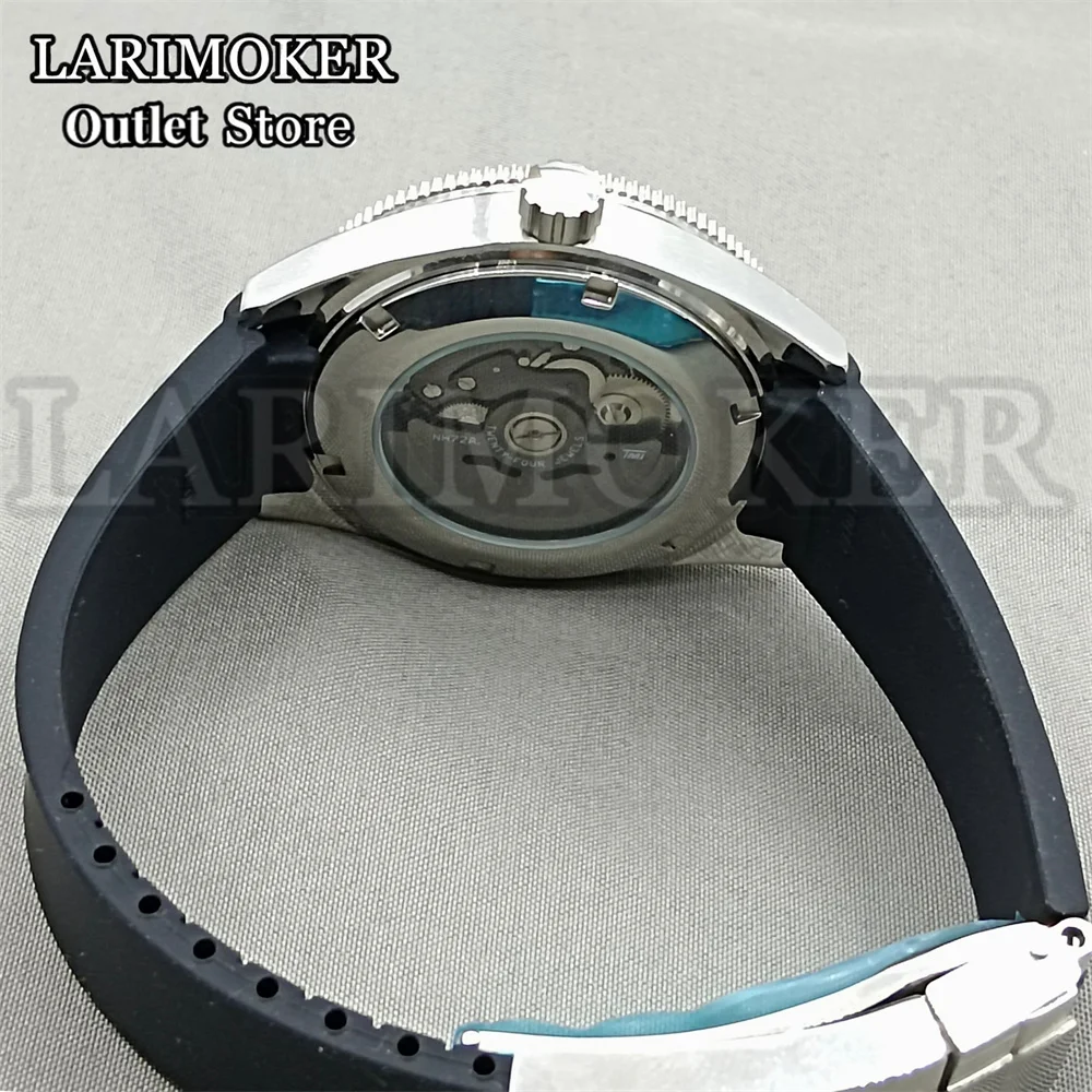 LARIMOKER 41.5mm men's watch Rubber strap Stainless steel case Dome sapphire glass, using NH72 transparent movement