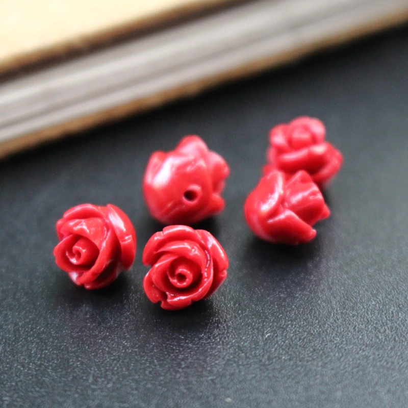 20Pcs 8mm Artificial Coral Rose Beads Flower Bead Multi-Color Red Cabochon Loose Beads Lovely for Jewelry making DIY accessoires