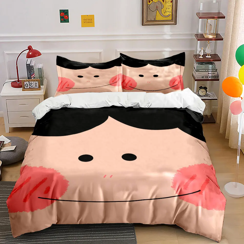 3Pcs Blush Cheek Cute Kid Face Bedding Set, Minimal Cartoon Portrait Print Duvet Cover 2 Pillowcases Single Double, Gift
