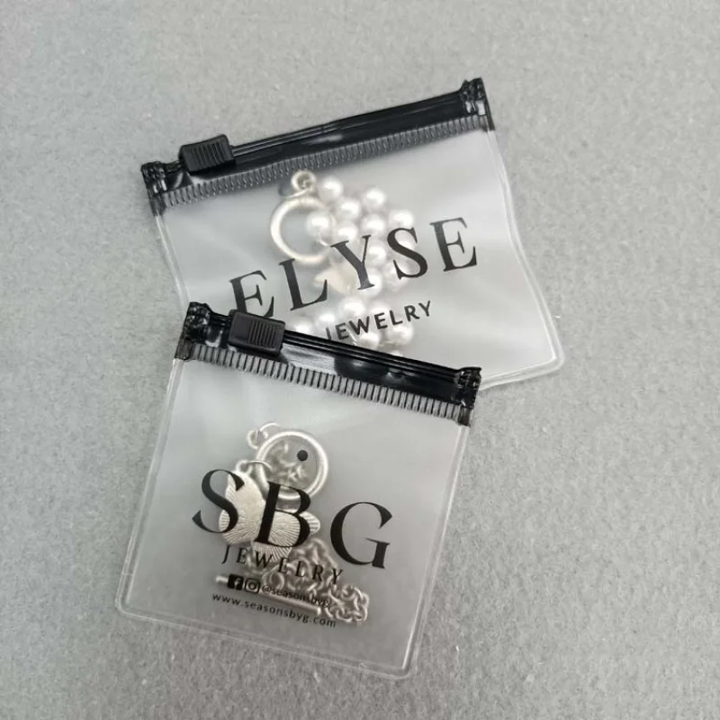 Kustom perhiasan logo anting kalung tas ritsleting untuk PVC frosted zip lock tas kantong