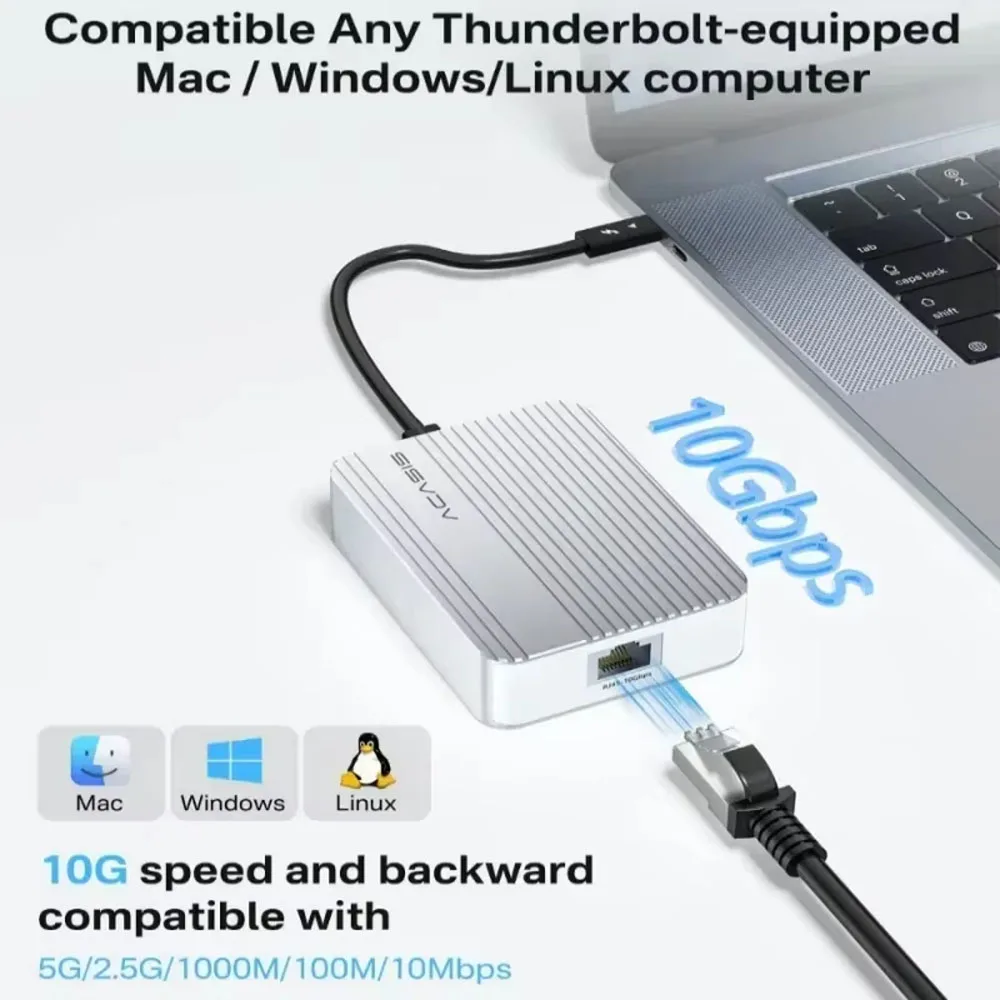 ACASIS 10Gbps USB-C To RJ45 Ethernet Adapter Thunderbolt 5/4/3 USB4 10000Mbps High Speed Network LAN Card For MacBook Windows PC