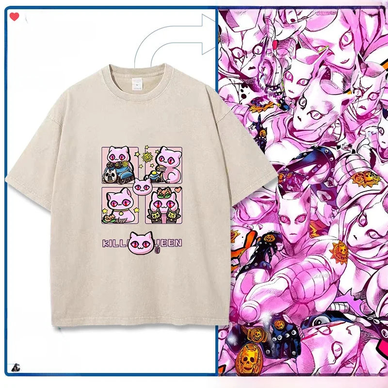 

Футболка JOJO Adventure Killer Queen Siamese Waed ort Sve, летняя винтажная хлопковая футболка с круглым вырезом для подростков