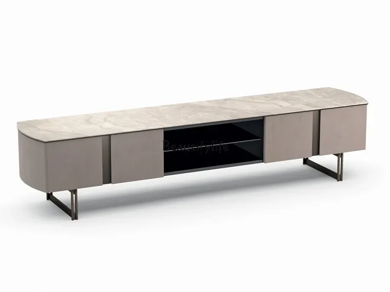 

FG44Italian Minimalist Solid Wood TV Cabinet Stainless Steel Metal Modern Minimalist Floor Cabinet
