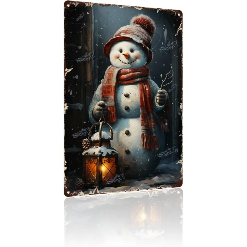 Happy Christmas, retro iron logo, snowman wall decoration, iron sheet painting 30x20x2cm