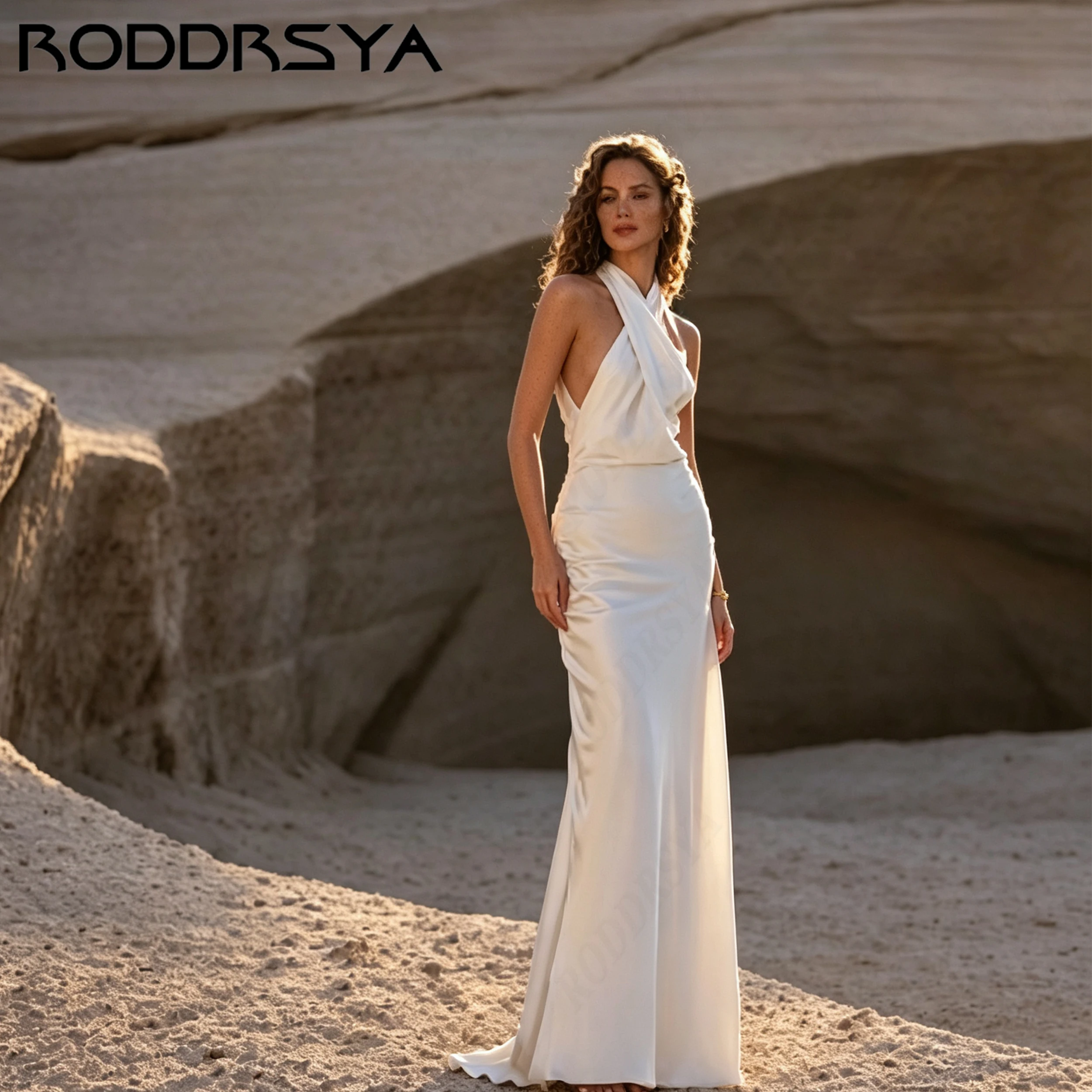 RODDRSYA Halter Mermaid Bridal Dresses For Women Backless Satin Wedding Gown Minimalist Sleeveless vestidos de novia Customized