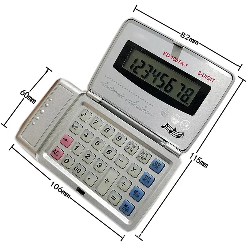 Folding 8 Digit Large LCD Display Calculator, Pocket Handheld Calculators with Voice Report, Time & Calendar Display for Office