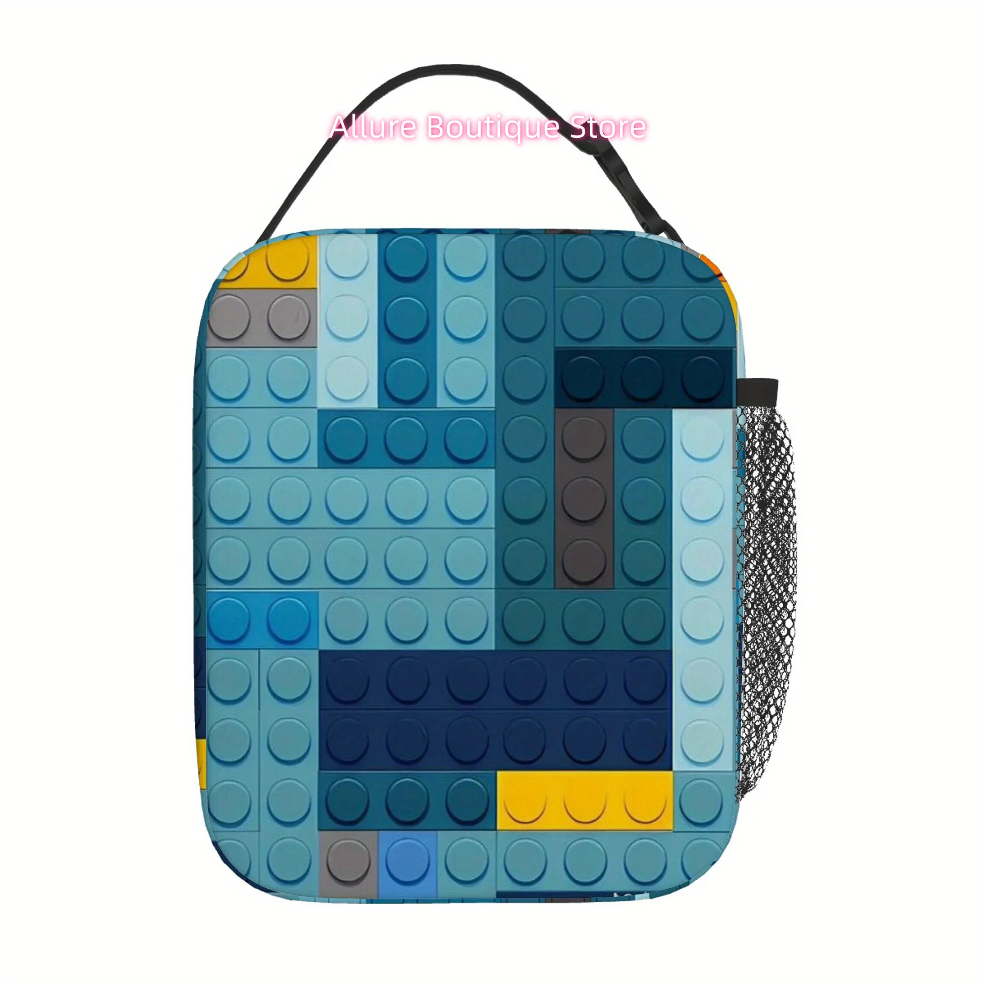 1pc Colorful Building Blocks Pattern Insulated Thermal Bag - Reusable, Portable, No-Food Contact, Ideal for Home, Office, Restau