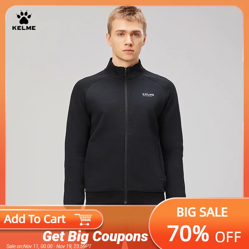

Kelme Мужская трикотажная куртка с воротником-стойкой, эластичная тренировочная куртка, спортивный кардиган для бега на открытом воздухе, баскетбольная куртка с длинным рукавом