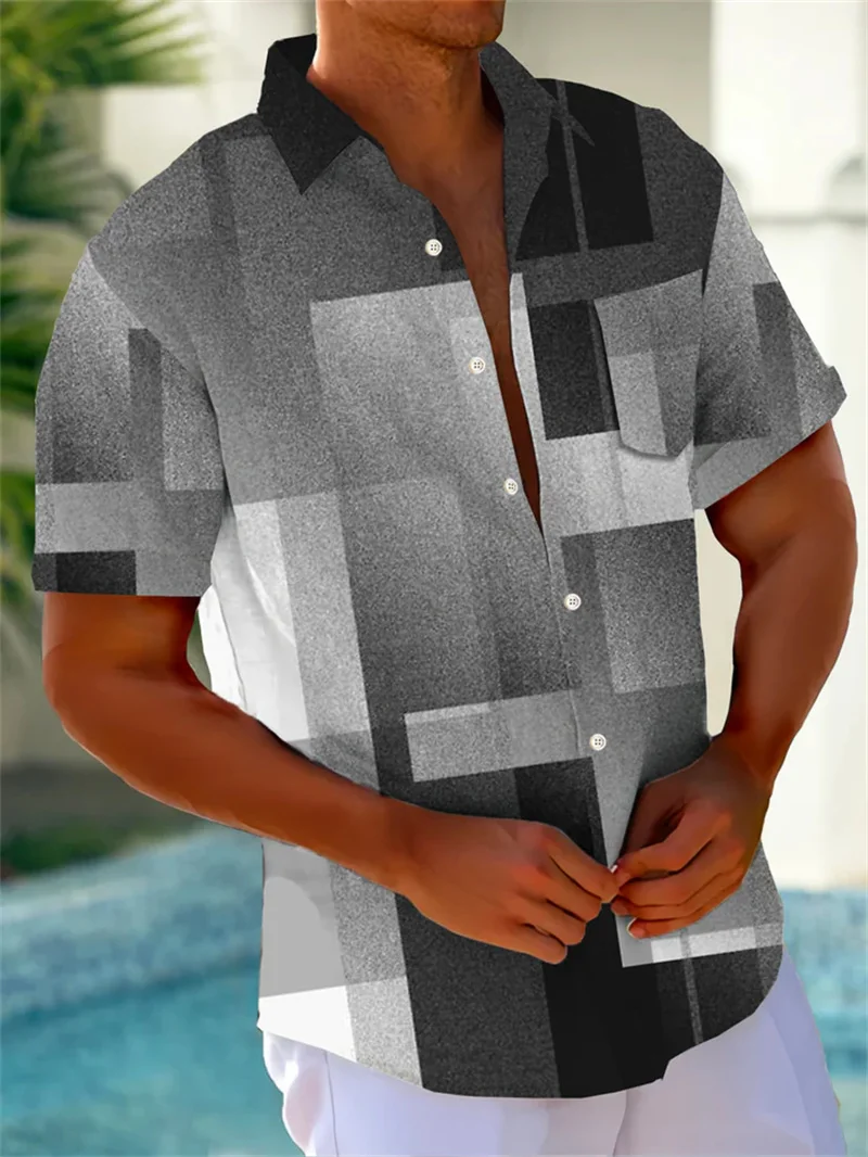 2025 Spring/Summer New 3D Color Splash Print Men's Long Sleeve Shirt Solid Color Collar Casual Style Plus Size