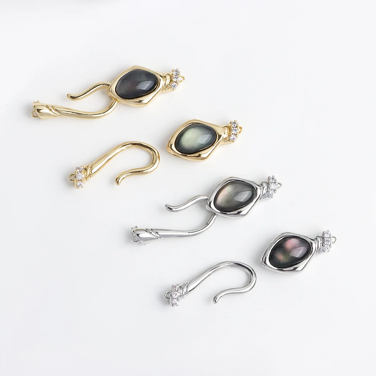 1pc Irregular Oval Fishhook Necklace Bracelet Buckle Inlaid with Black Shells DIY Jewelry Making Materials Accessories Wholesale