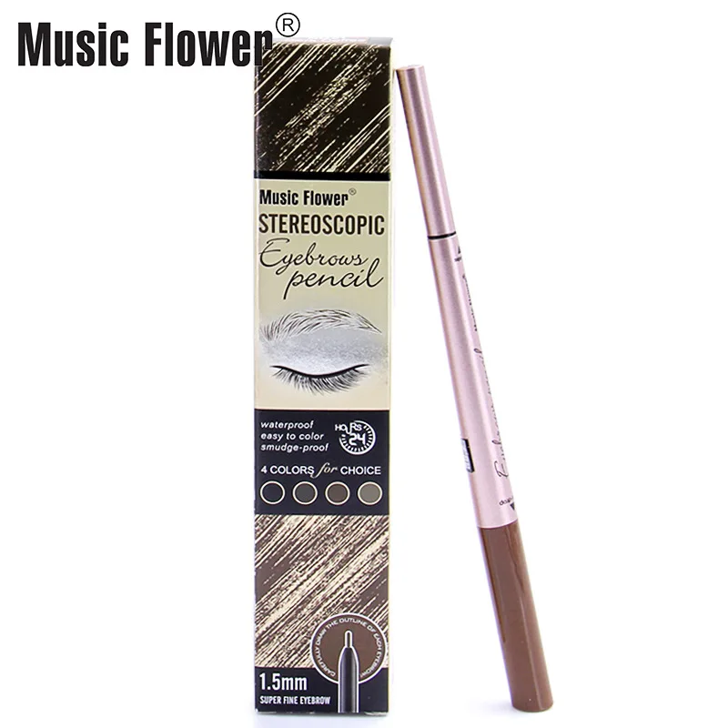 Music Flower Hot Selling Double-head Eyebrow Pen Slender Non-smudged Drop-shaped Automatic Thin Eyebrow Pencil 4 Colors Option