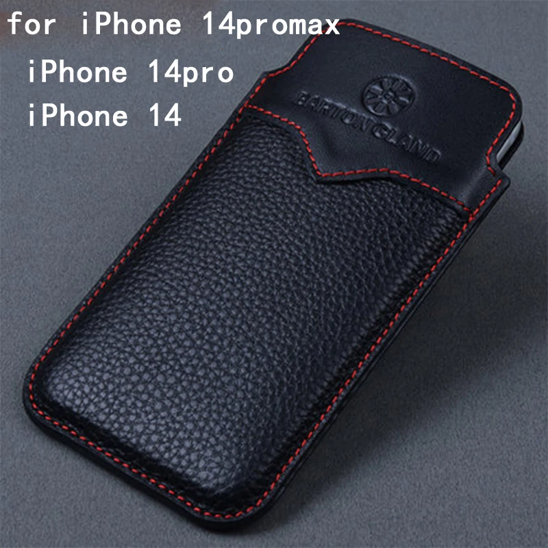 Genuine Leather Pouch for iPhone 14 Fashion Cow Leather Phone Case Cover for iPhone 14promax Funda Skin for iPhone 14pro Bag