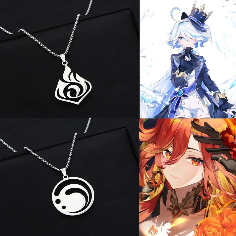 Периферийное ожерелье с изображением игры YuanShen, аниме, персонаж мультфильма Pyro Archon Mavuika Furina, ожерелья из титановой стали, подарок для фанатов косплея