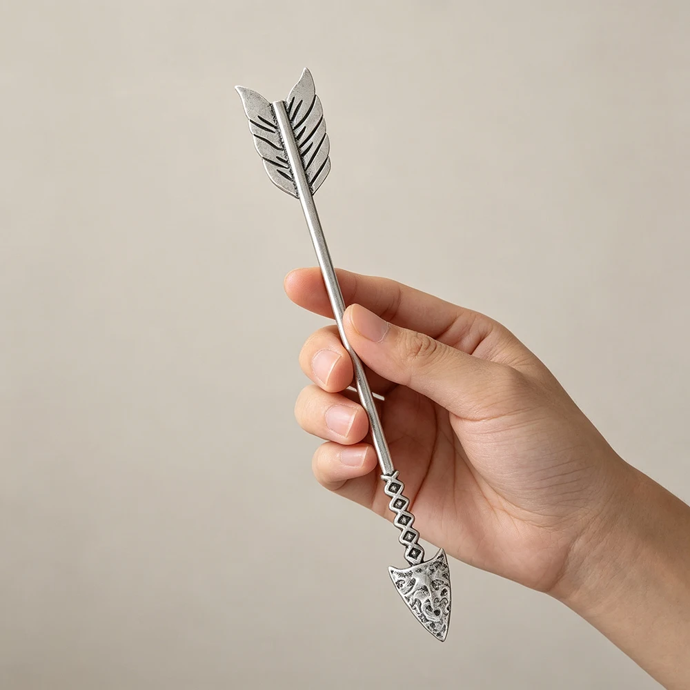 Vintage Silver Arrow Shape Hair Stick Feather Spear Hairpin Gothic Retro Hair Fork Medieval Party Cosplay Hair Accessories