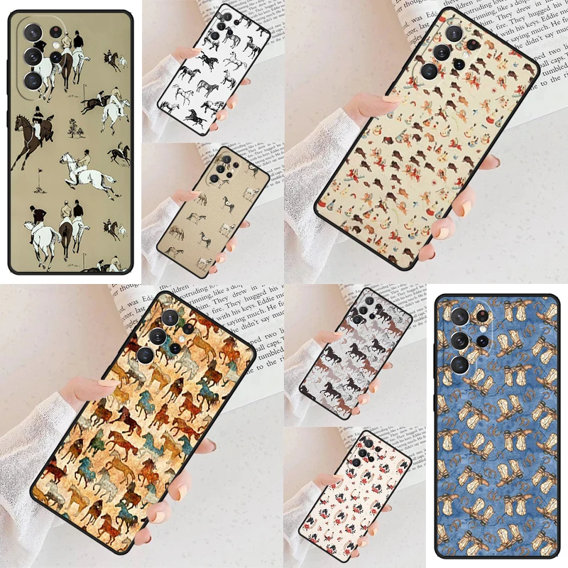 Horses Pattern Collage Cell Phone Case for Samsung Galaxy S26 Ultra S25 S24 S23 S22 S21 S20 Note10 Cover