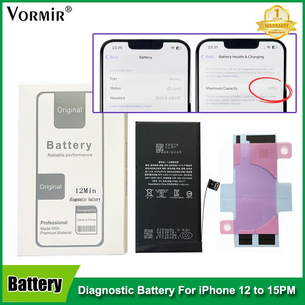 5pcs Vormir Diagnostic Battery Show Genuine Parts 100% Healthy No Message Pop Up For iPhone 12 13min 14 15ProMax No Need Ori BMS