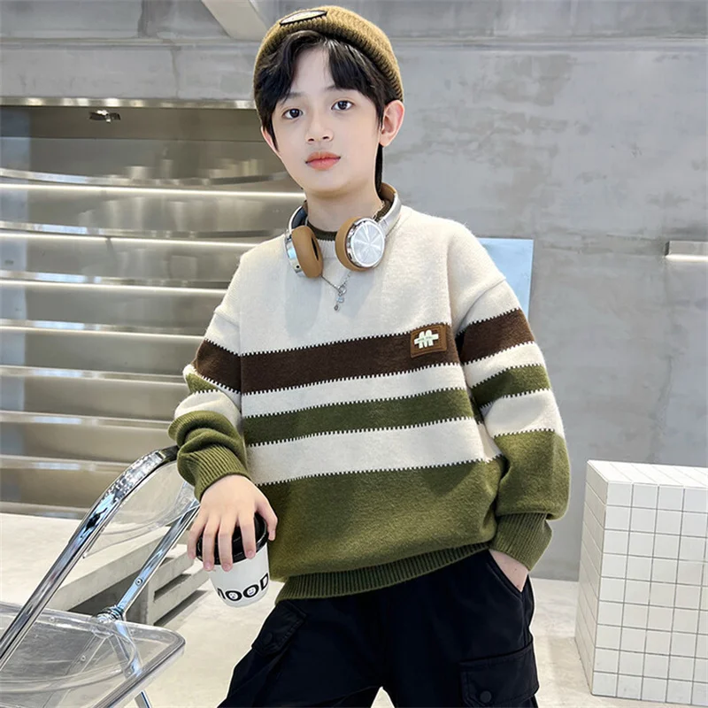 

Boys Woolen Sweater Crochet Cotton Windbreak 2024 Casual Plus Thicken Autumn Winter Outwear School Warm Children's Clothing