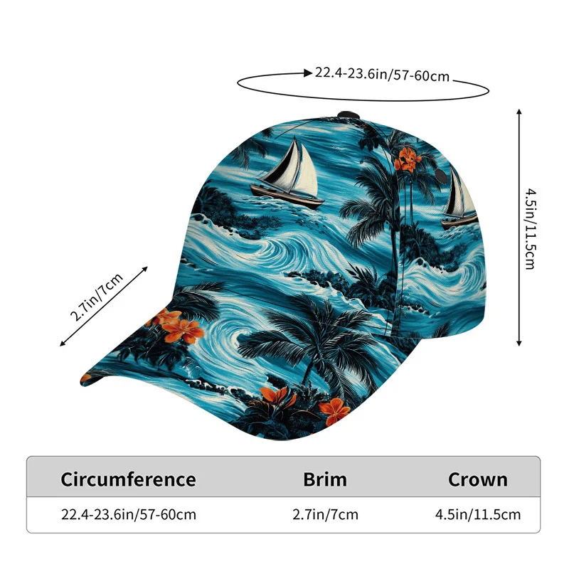 Tropical Island Waves Pattern Print Classic Baseball Cap Casual Adjustable Duckbill Hat Lightweight Design Suitable for Everyday