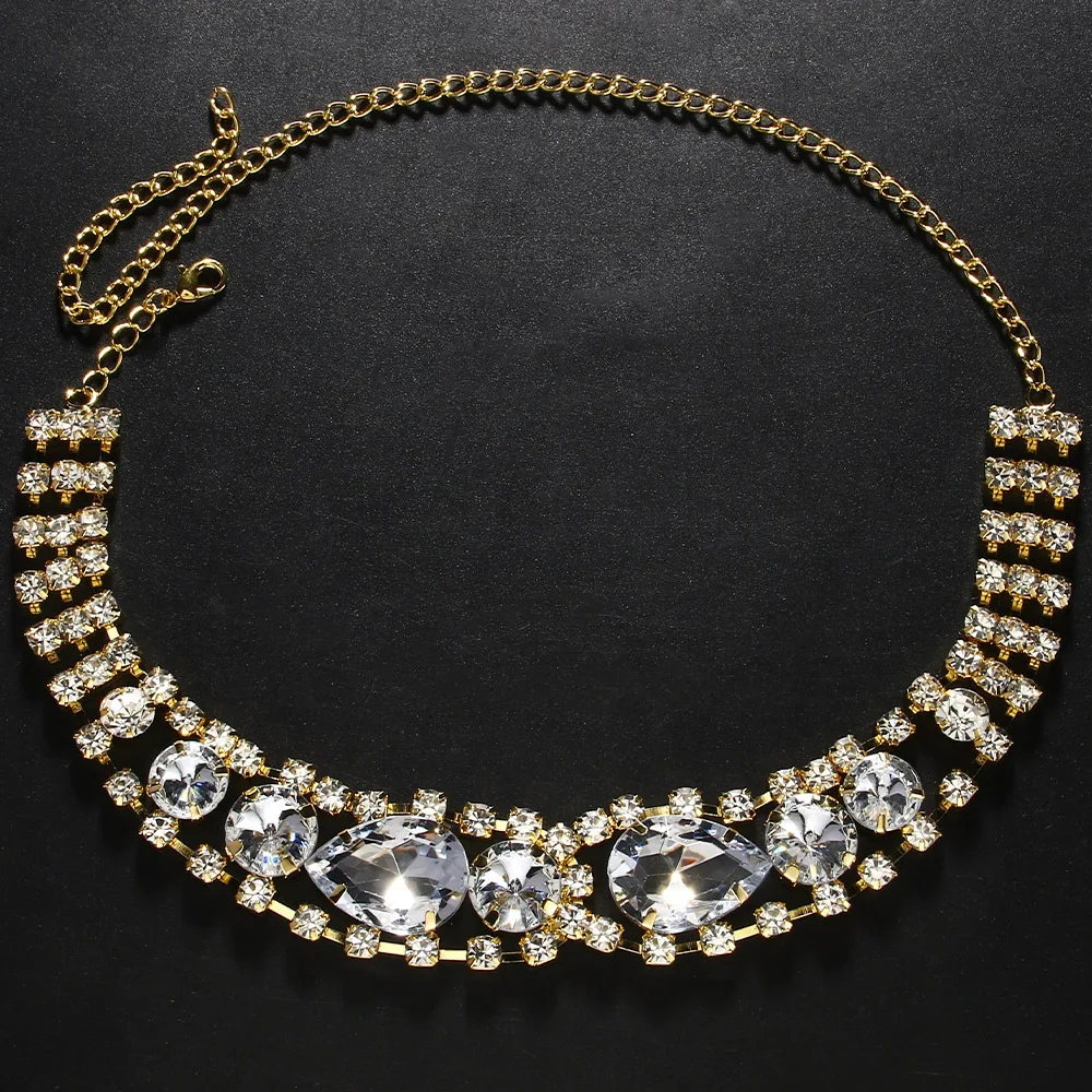 بيان الجوف حجر الراين المختنق قلادة مجوهرات الزفاف سيدة أنيقة قطرة الماء كريستال طوق المختنق الزفاف هدية الزفاف