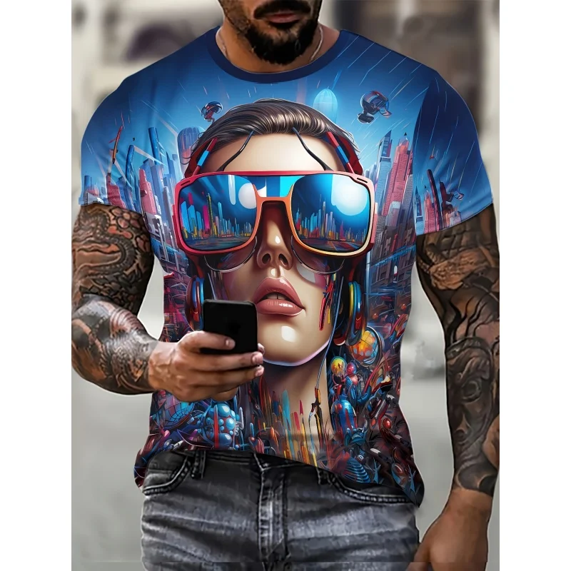 Fashionable Girl Pattern T-Shirt For Men Colorful 3D Printed Tees Casual Unisex Short Sleeve Round Neck Tops Street T Shirts