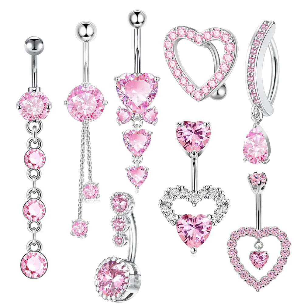 

Fashion Heart Belly Button Ring Piercing Women Pink 14G Stainless Steel Butterfly Navel Belly Button Rings Body Piercing Jewelry