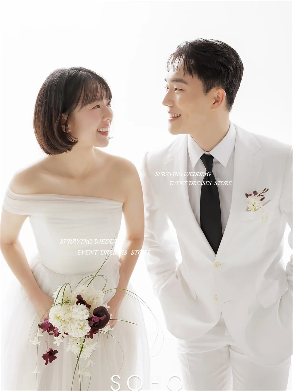 SPRAYING – robe de mariée longue en Tulle ivoire, séance Photo coréenne, sans bretelles, châle détachable, Corset personnalisé