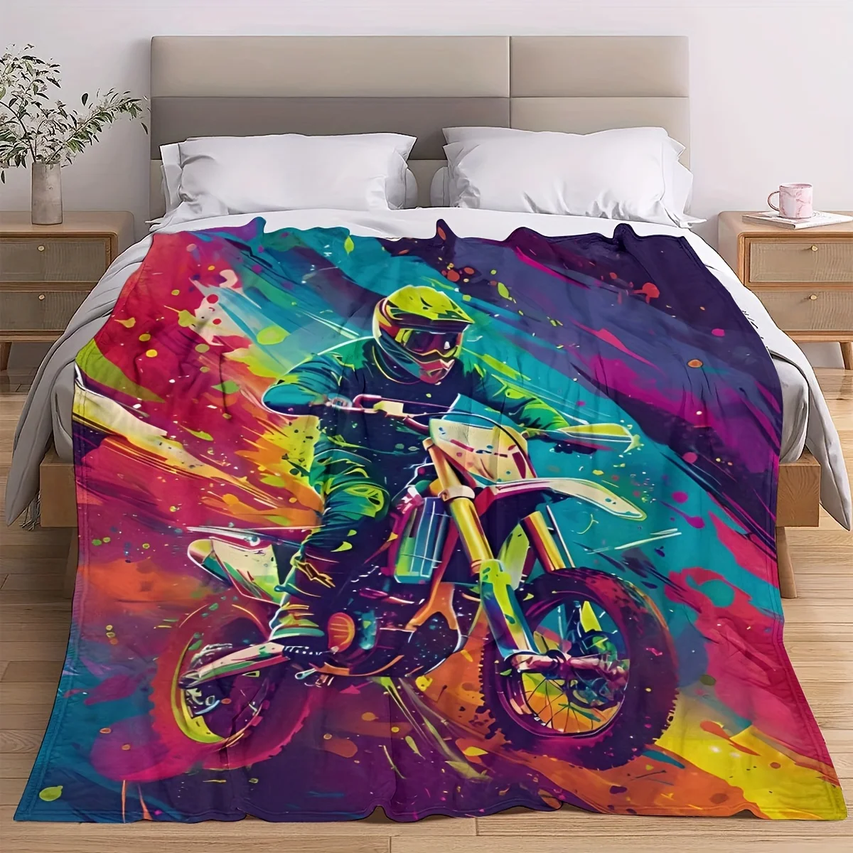 Vibrant Motocross Rider Ultra-Soft Cozy Blanket - Perfect for Winter Warmth, Ideal Gift for Sports and Art Enthusiasts