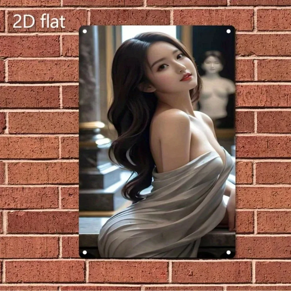 Woman Portrait Metal Wall Art, 2D Flat Iron Sign, Home Decor with Easy Mounting